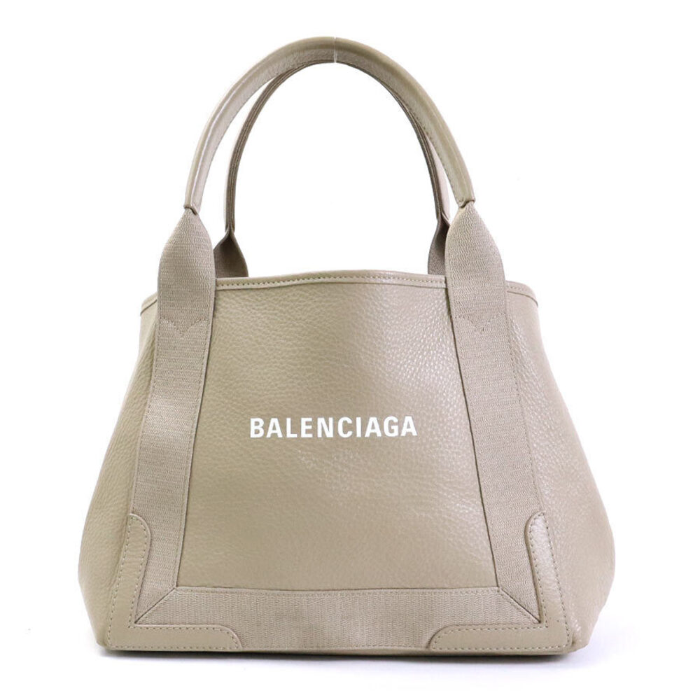 Balenciaga Navy Blue Cabas Shoulder Tote Bag Greige Gray Leather Canvas - Picture 1 of 4